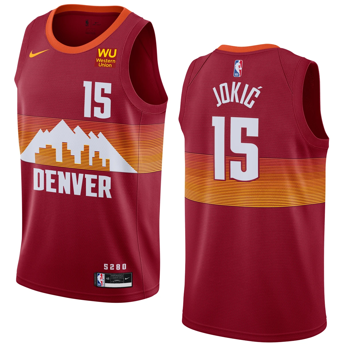 Men's Denver Nuggets #15 Nikola Jokic 2020-21 Red City Edition Stitched NBA Jersey